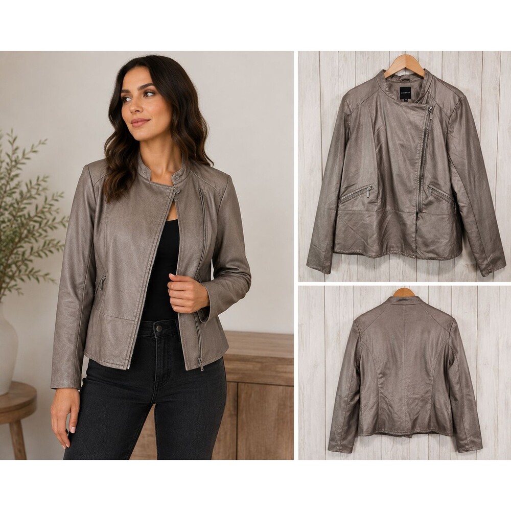 Lane Bryant Jacket Womens 18/20 Metallic Faux Leather Moto Biker Motorcycle EUC